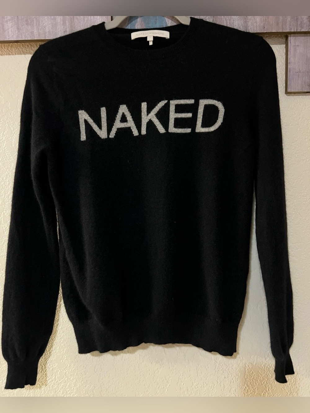 Naked Cashmere 100% Cashmere Black Crewneck Logo Graphic Sweater Size S